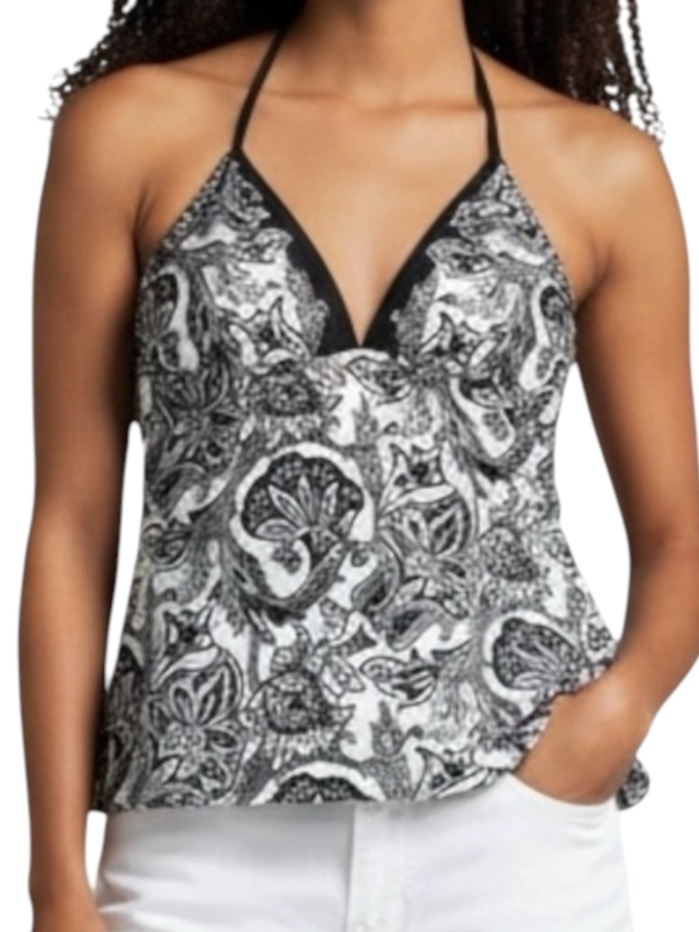 LANDS’ END Halter Top Tankini Top in Black/White Size 14 — SUMMERTIME BLISS!!!